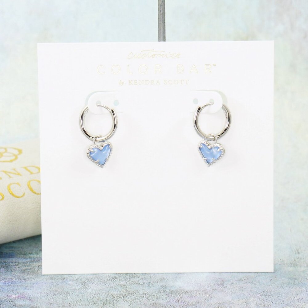 Kendra Scott Ari Heart Huggie Periwinkle Illusion Earrings Silver Tone